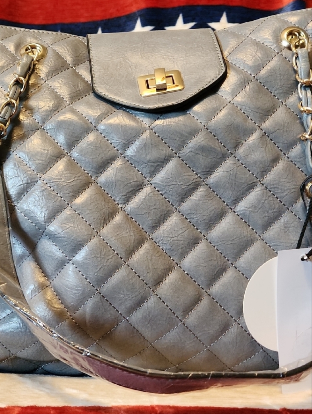 Quilted Chain-Handle Women's Weekender Bag in Gray